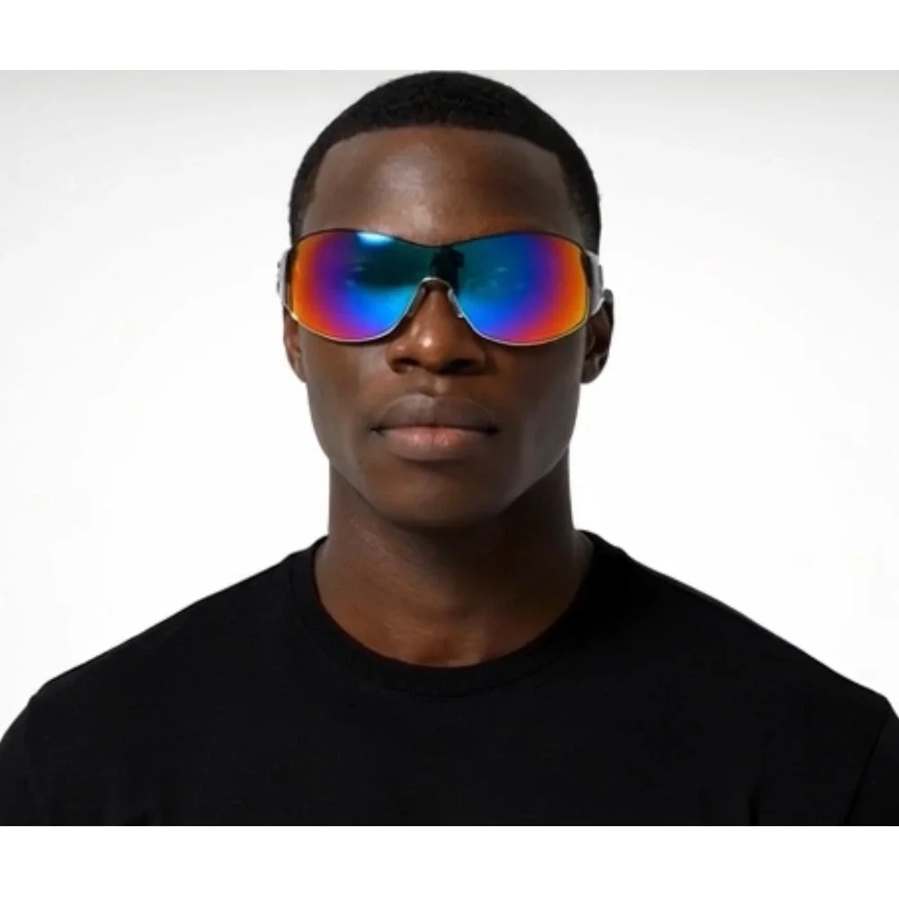 Men Sunglasses Trendy  Mirrored One Piece Lens Sunglasses Reflective Sun Glasses